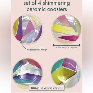 Kendra Scott Elegant Geometric Design Set of 4 Ceramic Coaster Plates 4.5in dia